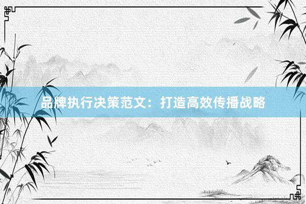 品牌执行决策范文：打造高效传播战略